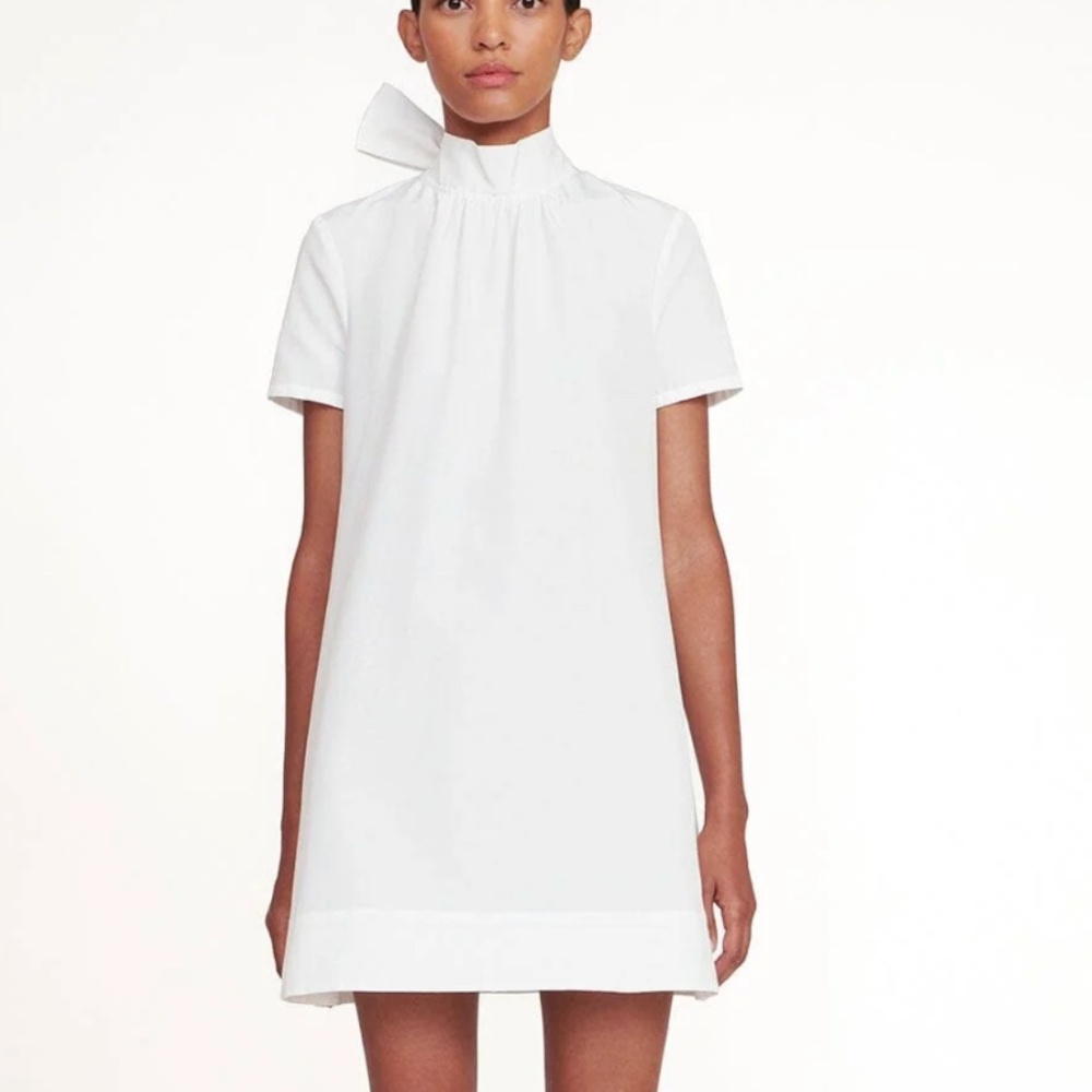 STAUD White Sheath Mini Dress with Mock Neck